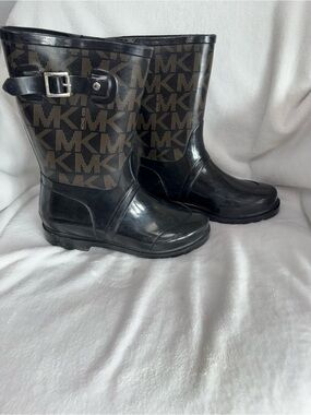 Michael Kors Black and Brown MK Logo Rain Boots